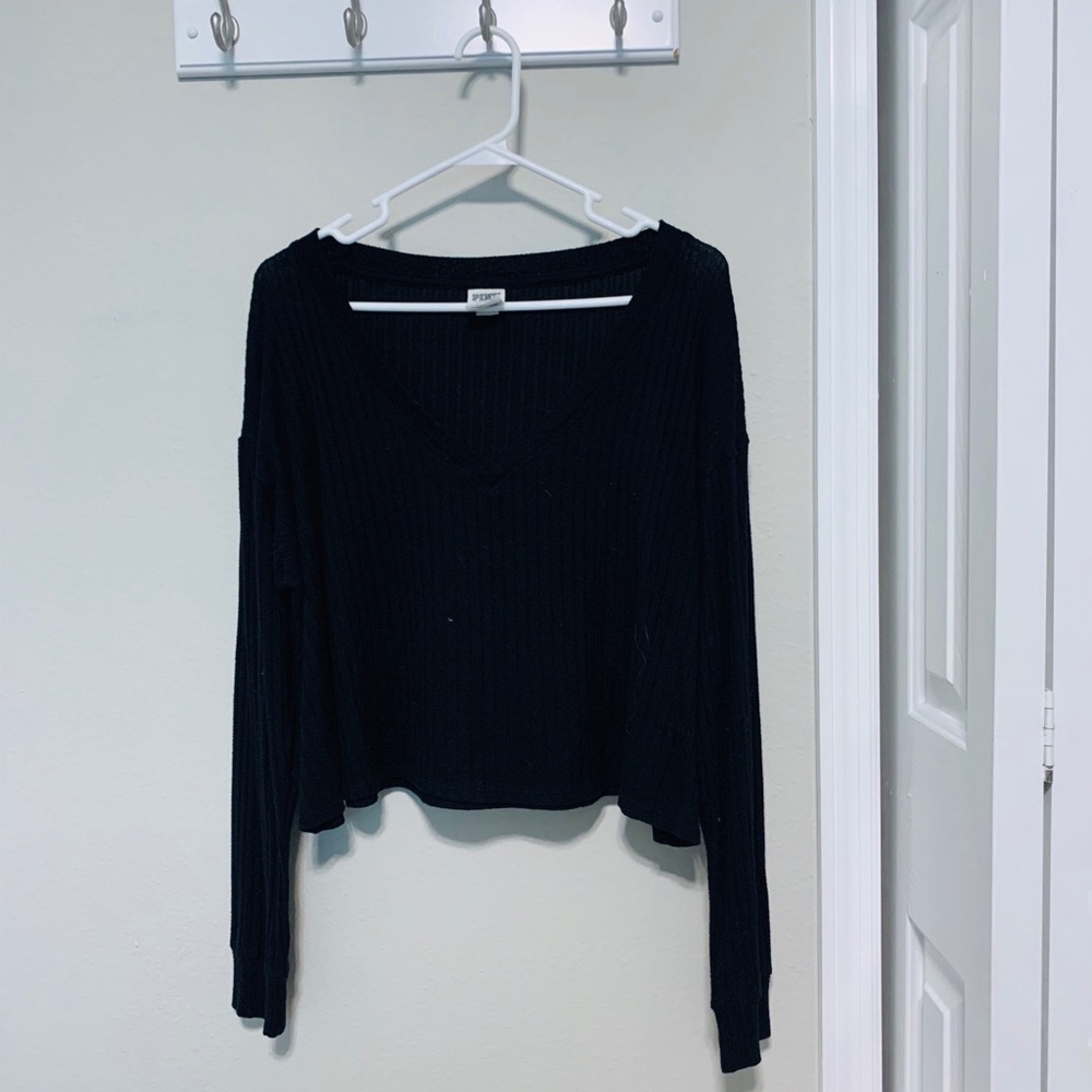 PINK black loose fitting long sleeve tee shirt